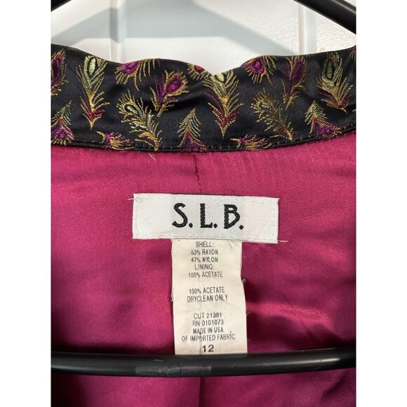 S.L.B. Woman’s 2 Button Peacock Feather All Over Print Long Sleeve Blazer Sz 12 - Picture 3 of 4